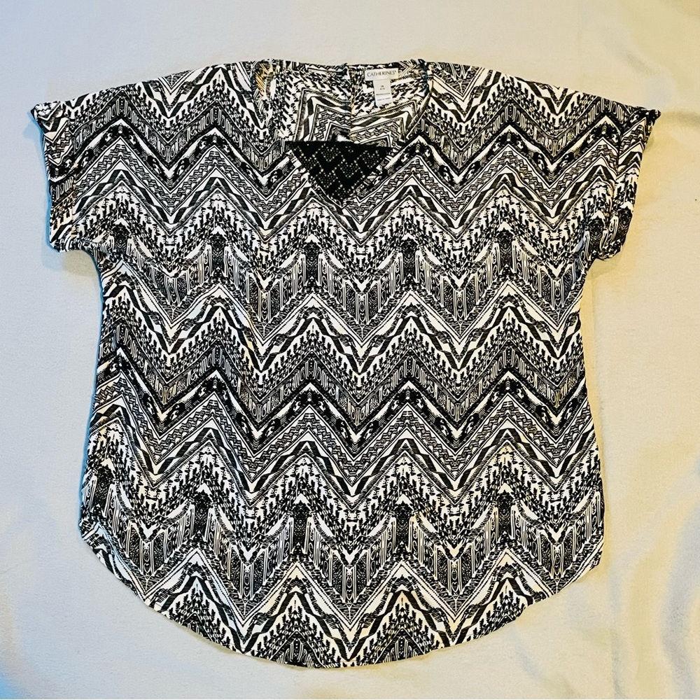Catherines Plus‎ Size 1X 18/20 Black White Short Sleeve Formal Shirt Top Office